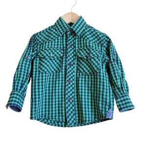 PD&C Toddler Button Down Shirt Green Plaid Long Sleeve Boys Size 2T